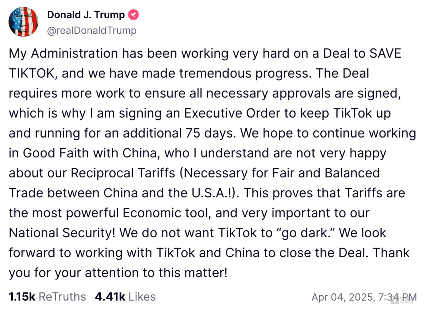 特朗普再次推迟TikTok「不卖就禁」法案执行