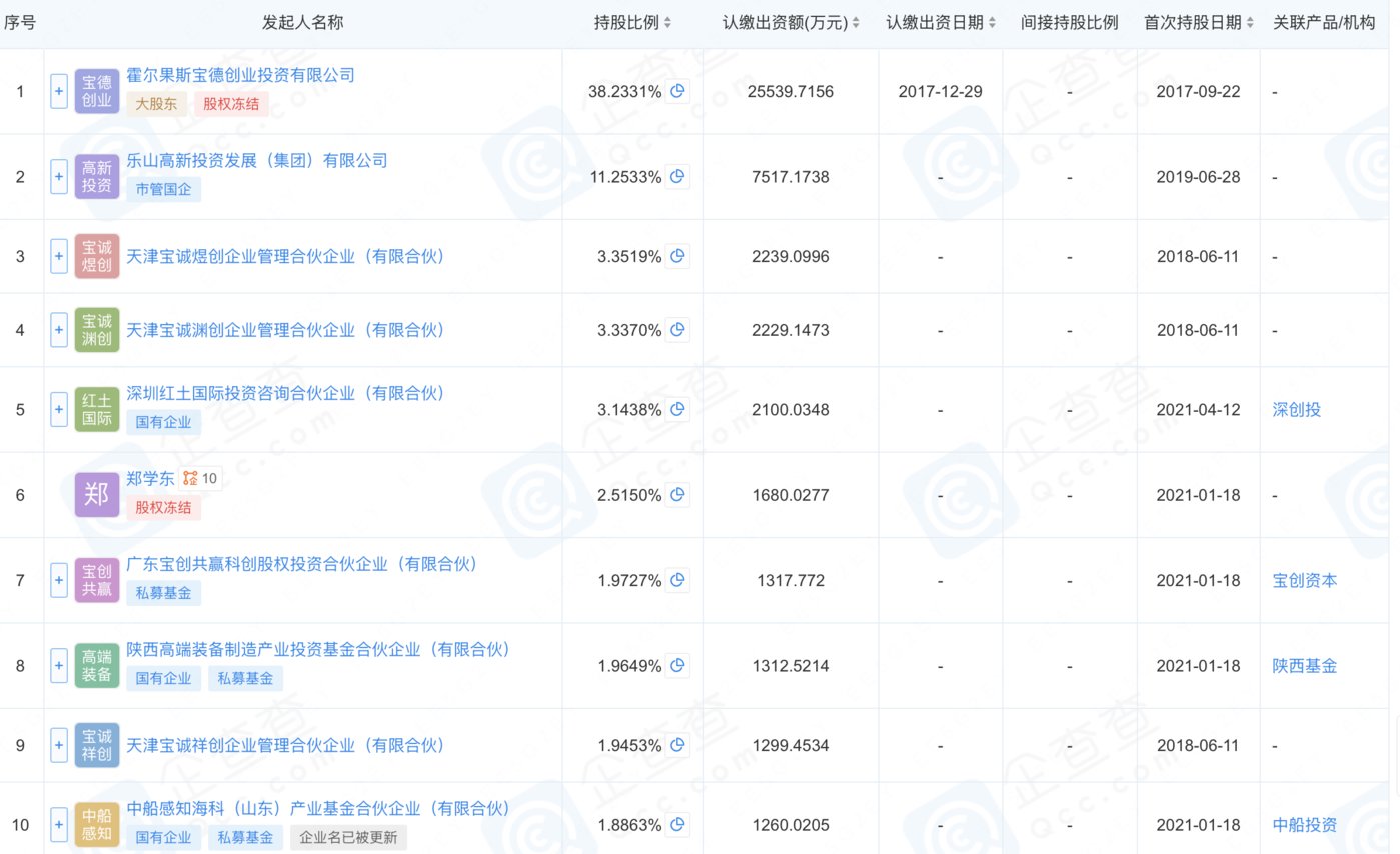 标的前十大股东，来源：企查查