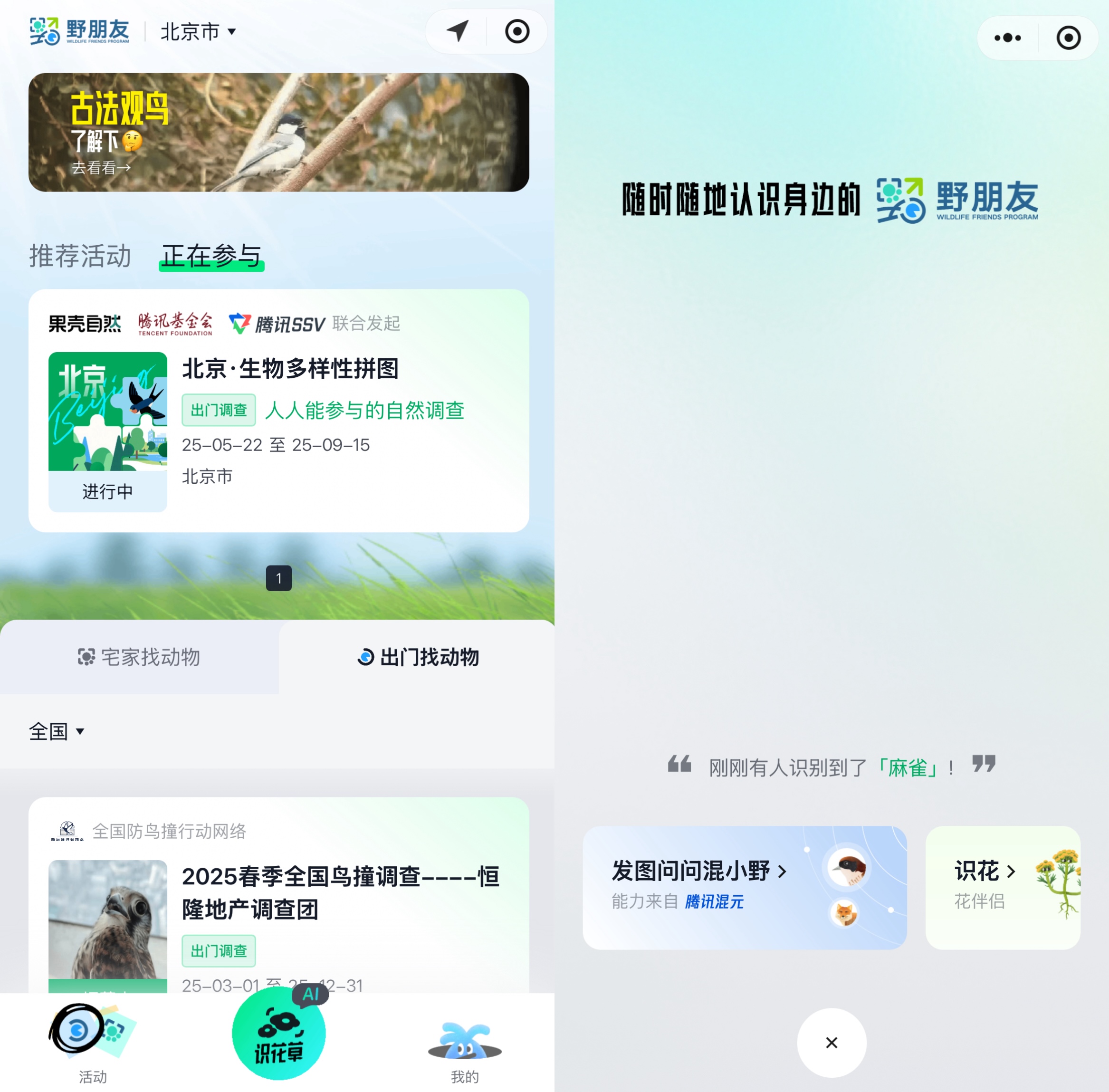 “野朋友”小程序页面